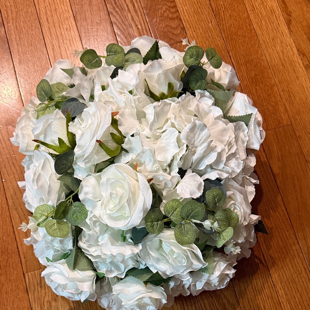 Chic White and Green Faux Floral Bouquet